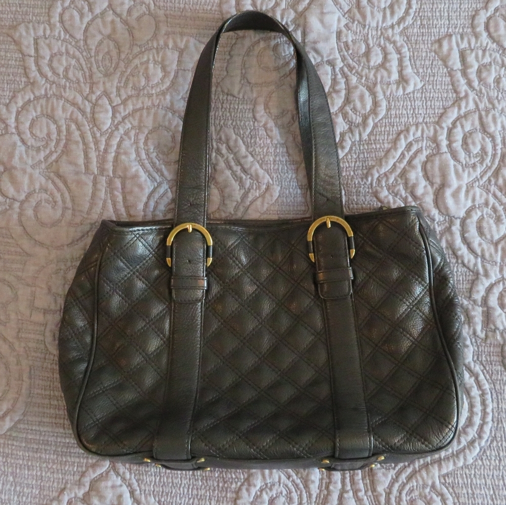 Michael Kors black leather quilted tote bag